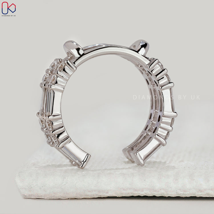 Custom diamond band with open gap design.
