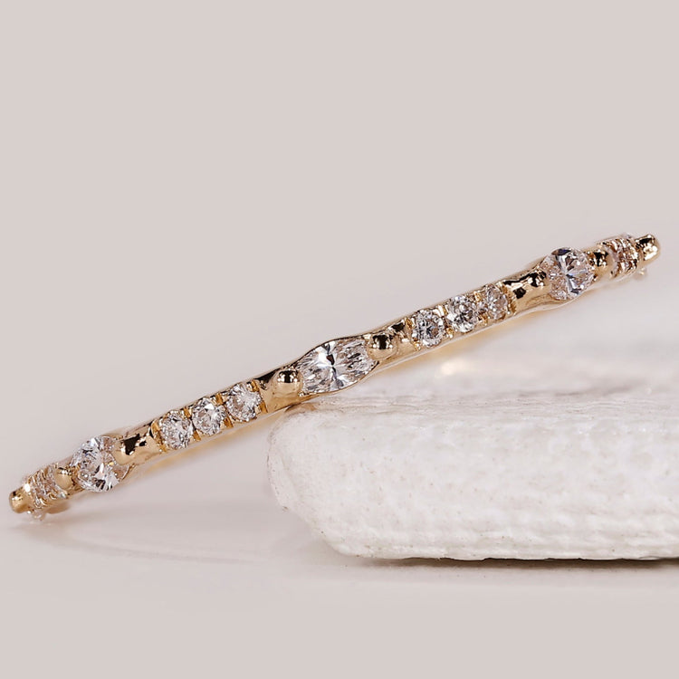 Marquise And Round Cut Yellow Gold Wedding Band