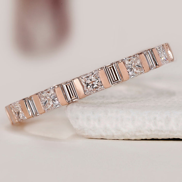 Princess Cut Diamond Rose Gold Wedding Band