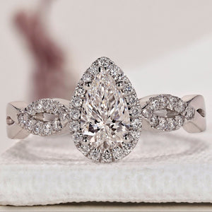 Pear Halo Engagement Ring - Twisted Pave