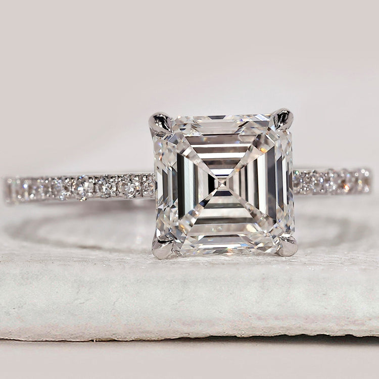 Asscher Diamond Engagement Ring in Pave Setting