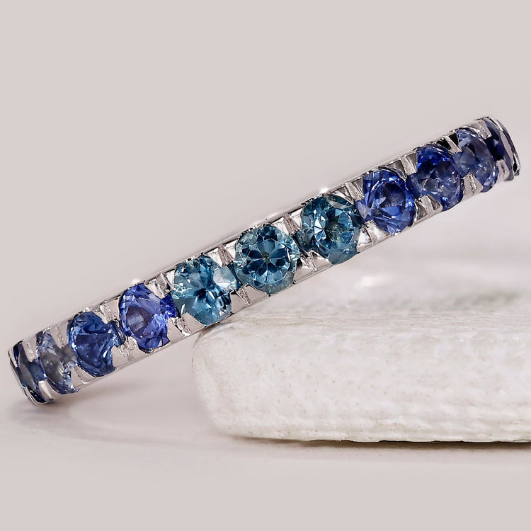 Half Eternity Round Cut Blue Sapphire Wedding Band