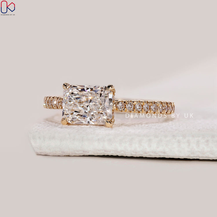 Pave setting engagement ring in yellow gold.
