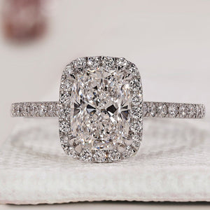 Elongated Cushion Cut Diamond Ring In White Gold