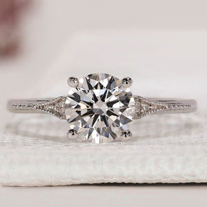 Round Diamond Engagement Ring In Milgrain Setting