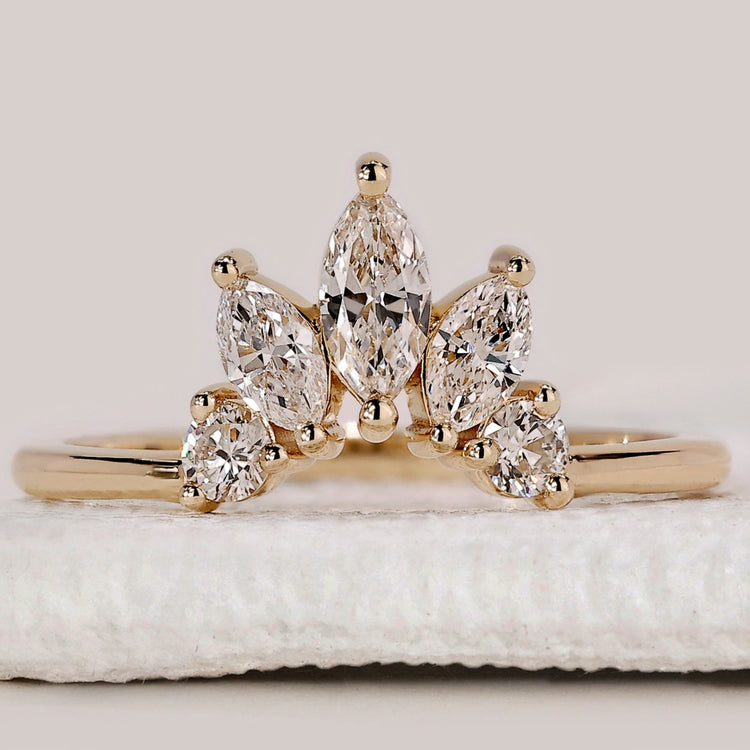 Crown Wedding Band With Marquise And Round Diamond