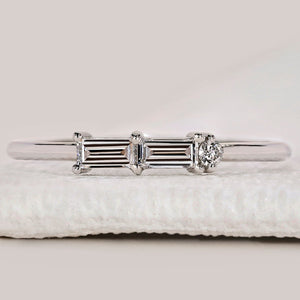 Baguette and Round Diamond Morse Code Band