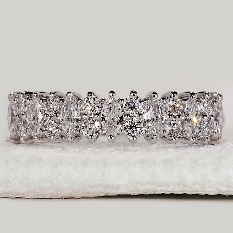 White Gold Round and Marquise Wedding Band