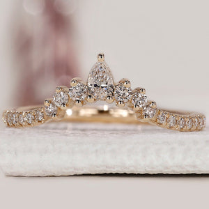 Pear and Round Wedding Band in Curved Style