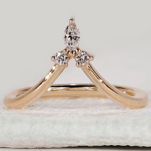 V Shaped Wedding Band with Marquise and Round Diamond