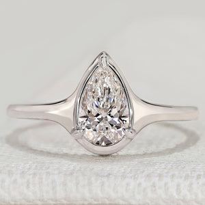 Pear Cut Diamond Ring with Three Prong Bezel Setting