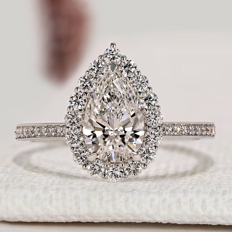 Pear Diamond Engagement Ring with Halo And Pave Style