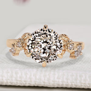 Portuguese Cut Diamond Ring With Side Stone In Nature inspired Style