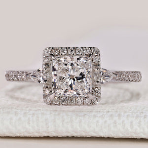 Princess Cut Diamond Ring with Two Pear Side Stones
