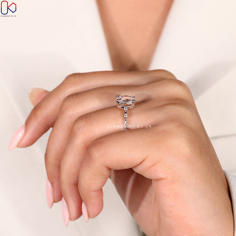 Double Prong Setting Cushion Cut Diamond Engagement Ring, crafted in white gold for an antique-inspired design.
