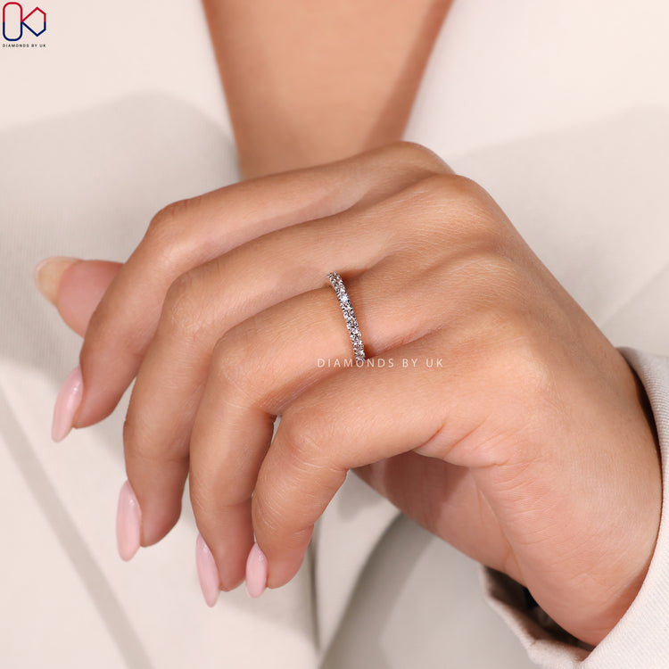 Lab grown diamond wedding ring in two tone gold.
