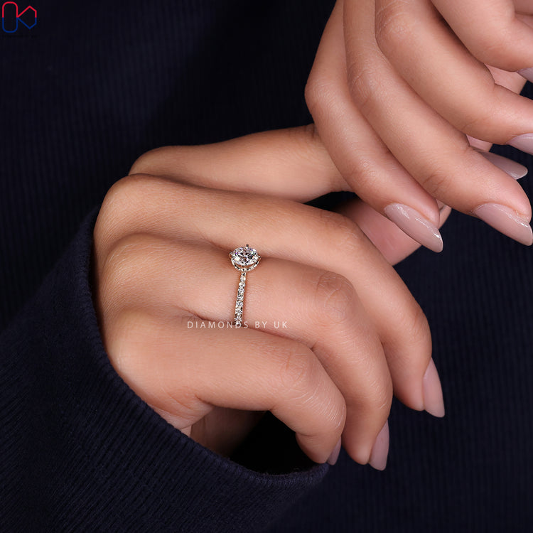 Lab Grown Diamond in a hidden halo setting for a stunning and ethical engagement ring.
