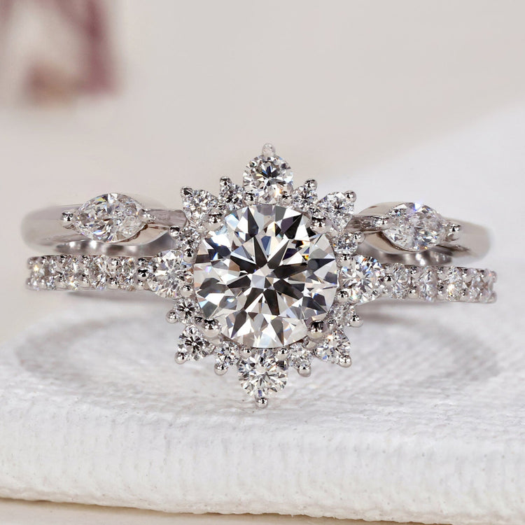 Halo Engagement Ring With Wedding Band