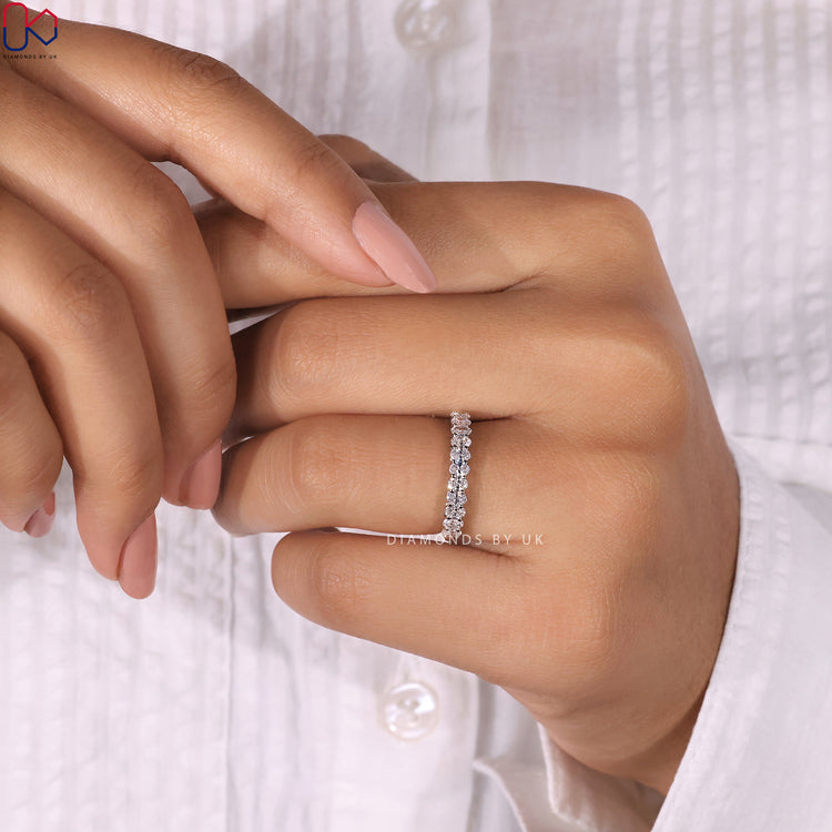 Half eternity wedding band designed for elegance and brilliance.
