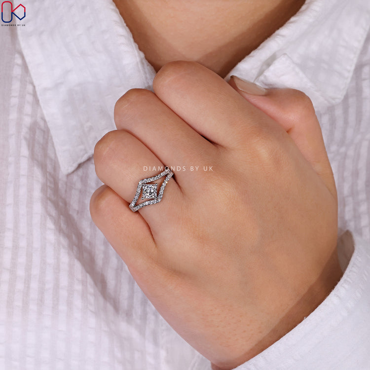 Pave setting engagement ring with brilliant diamonds.
