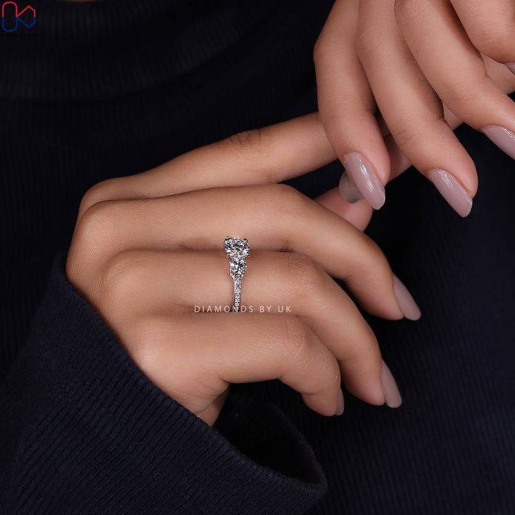 Lab Grown Diamond in a 3 stone diamond engagement ring design.