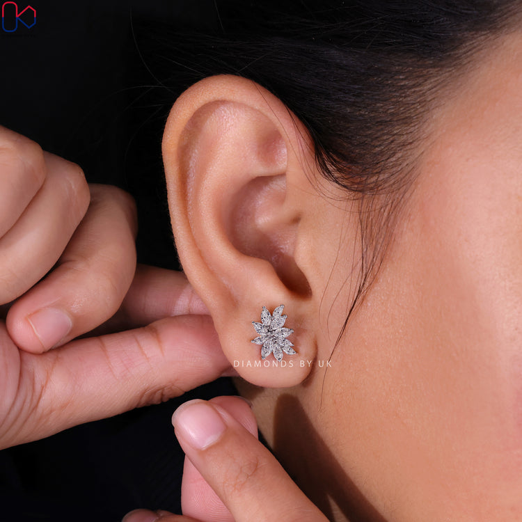 Marquise Diamond Earrings set in a delicate and stylish design.
