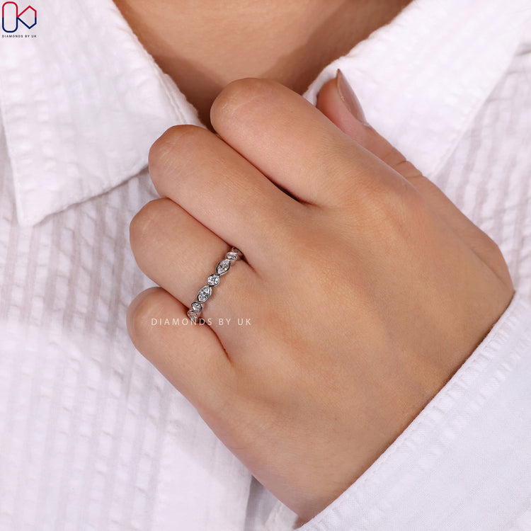 Lab grown diamond marquise wedding band for a sustainable yet stunning 
option