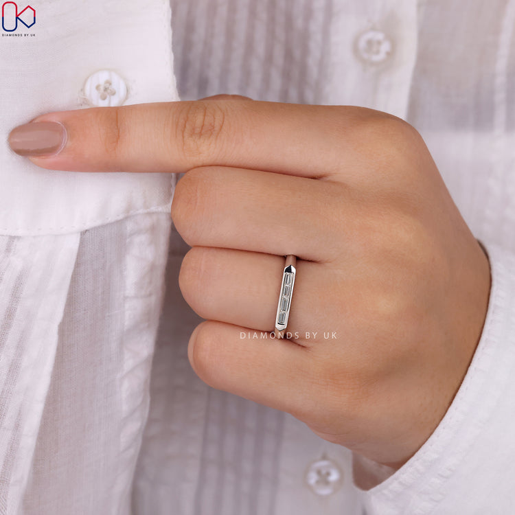 White gold wedding band designed with elegance and durability in mind.
