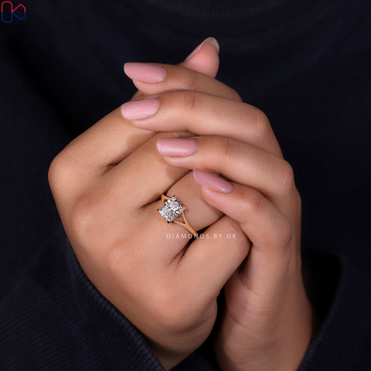 Solitaire setting ring with a stunning elongated cushion cut diamond.
