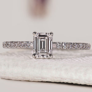 Pave Setting Emerald Diamond Engagement Ring