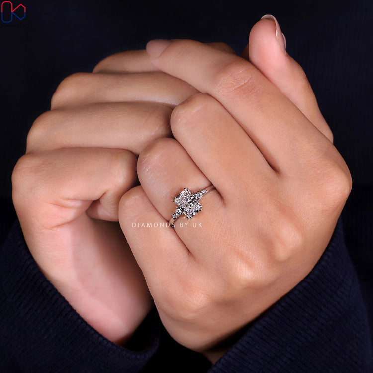 5 stone diamond ring featuring round side stone engagement ring accents.