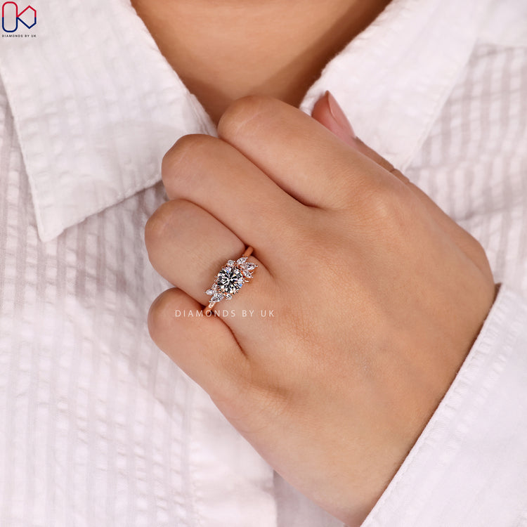 Custom engagement ring with antique diamond cluster style.

