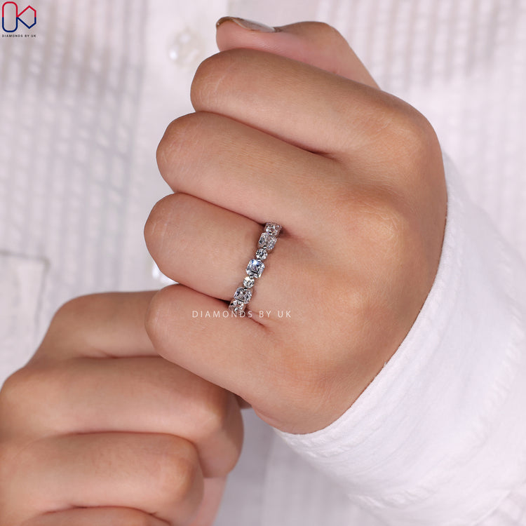 Stunning half eternity wedding band perfect for a classic touch.
