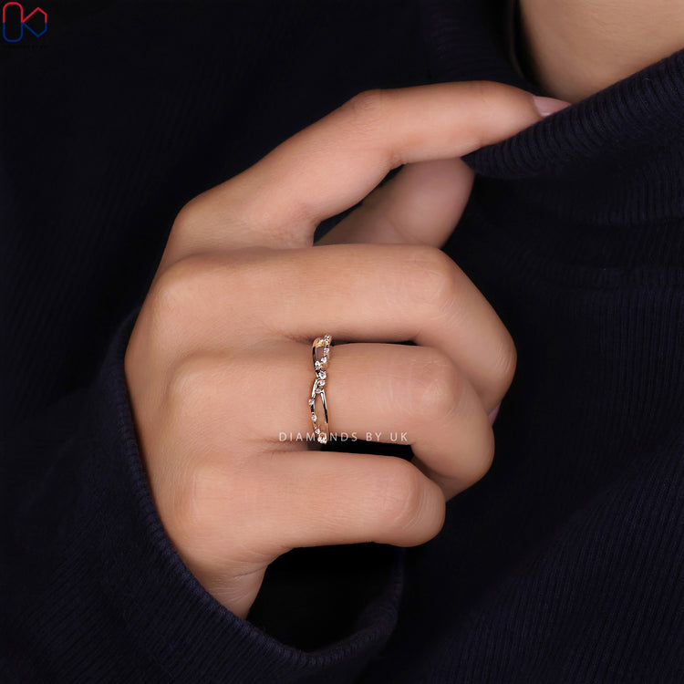 Handmade jewellery wedding band with round diamonds.
