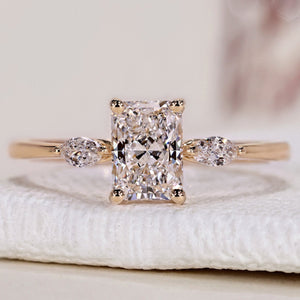 3 Stone Engagement Ring - Radiant and Marquise Diamond