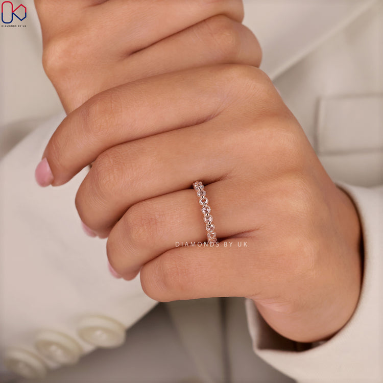 Round rose cut wedding band in handmade band.
