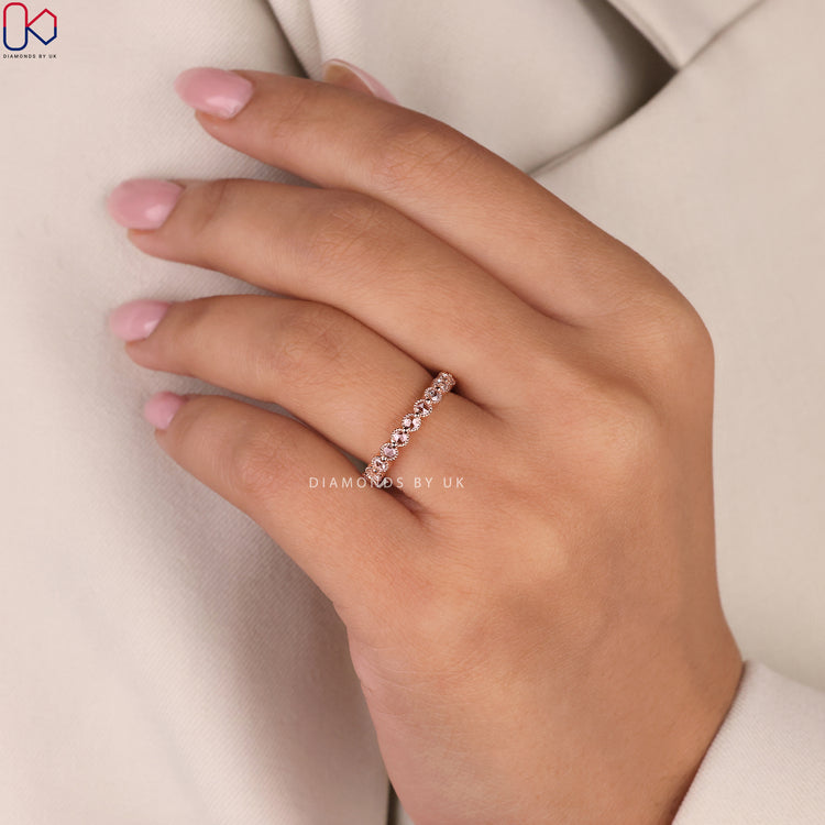 Rose Gold Wedding Band In Round Rose Cut