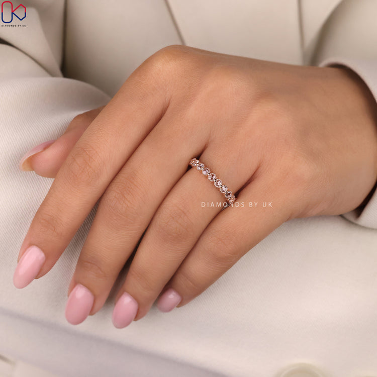 Handmade band crafted as rose gold wedding band.
