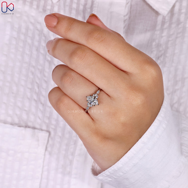 Seven stone marquise cut white gold ring.
