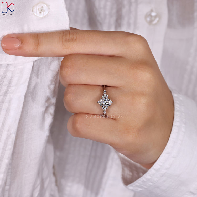 Custom marquise cut diamond ring handcrafted in white gold.
