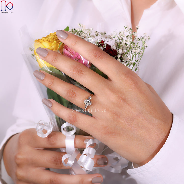 Pear shaped ring with precise cutting and polished finish.
