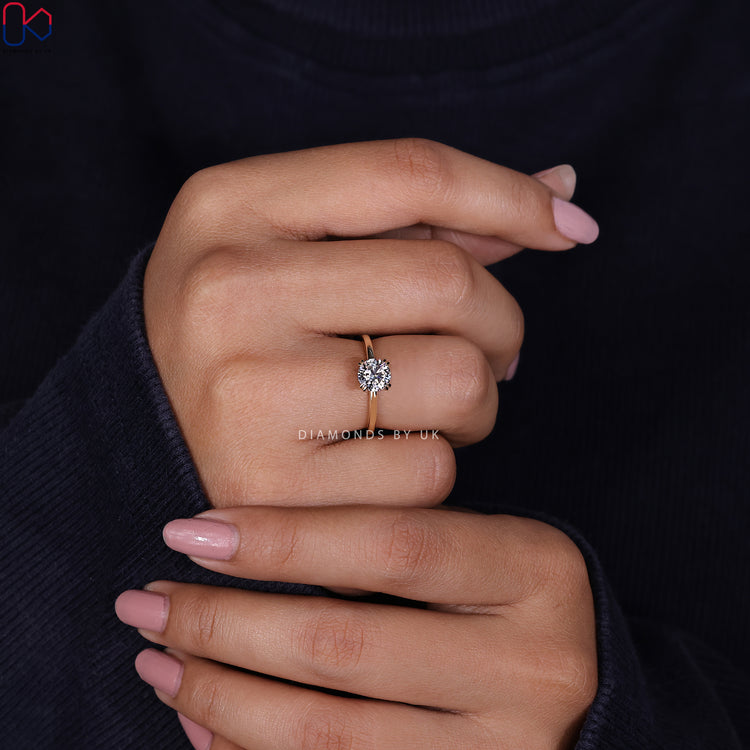 Lab Grown Diamond set in a round solitaire engagement ring for ethical luxury.