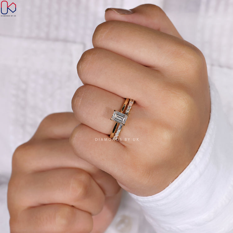 Classic solitaire engagement ring with a radiant diamond setting.
