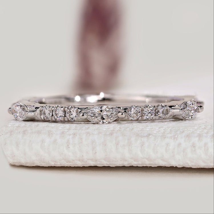 Round And Marquise Diamond Band in Half Eternity Style