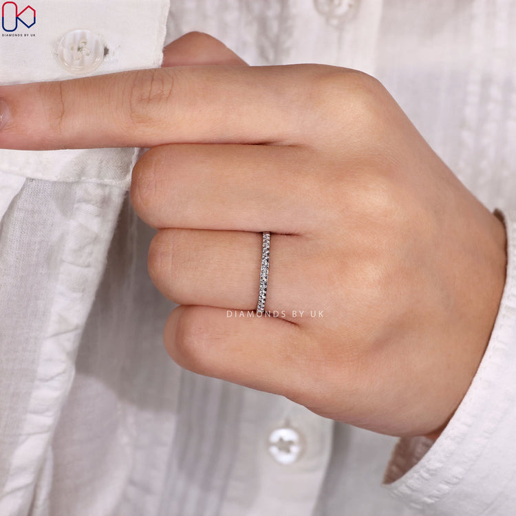 Lab grown diamond semi eternity wedding band.
