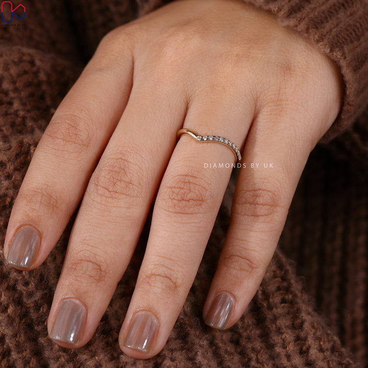 Handmade round diamond chevron band with V shaped design.
