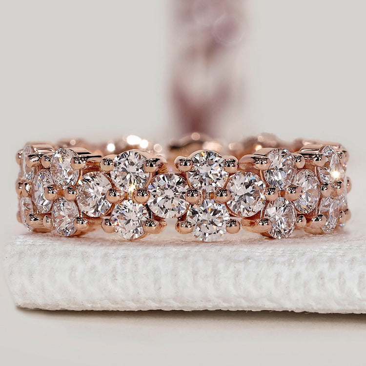 Round diamond wedding band with eternity style.