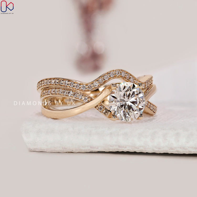Round Engagement Ring With Wedding Band