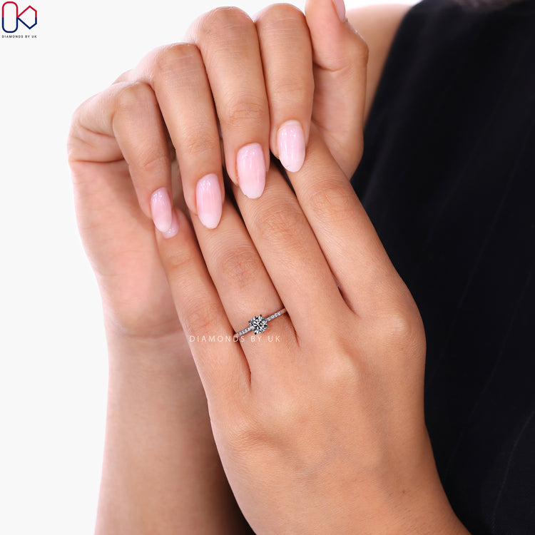 Diamondsbyuk handmade round cut diamond ring with pavé.