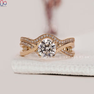Round Engagement Ring With Wedding Band